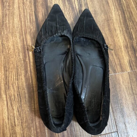Gucci Black Suede Cinched tie ballet plays pointed toe size 7 - Picture 8 of 8